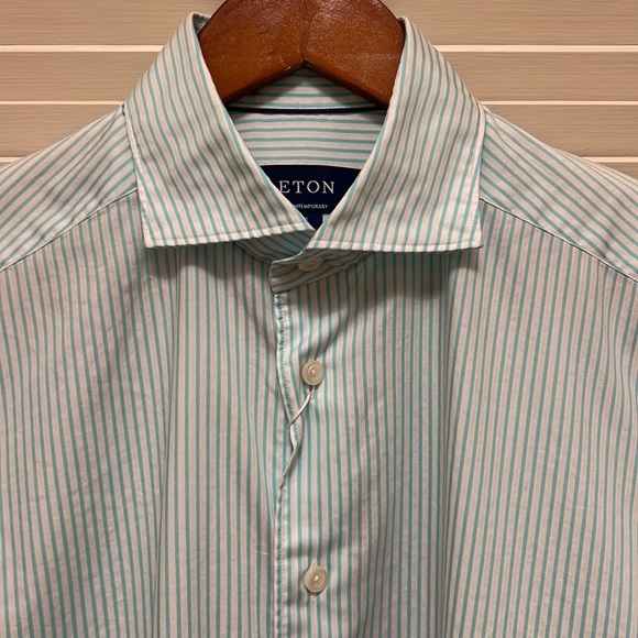 19. Eton Contemporary Mens Dress Shirt in Mint-Green Stripes - Picture 2 of 14
